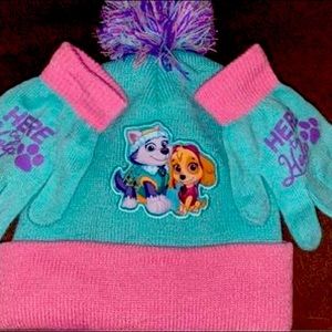 NEW Girls Paw Patrol Winter Hat Glove Set